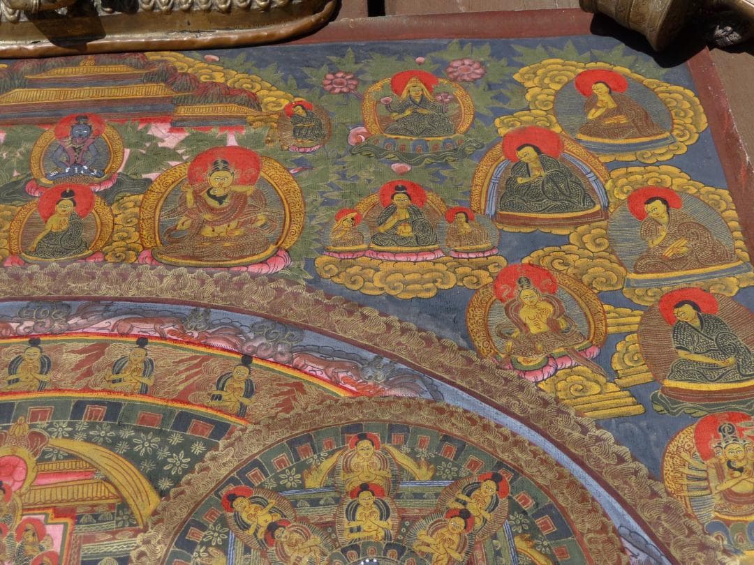 大サイズ　希少　肉筆　タンカ　チベット　黒兼彩　金彩　まくり　※説明必読願います