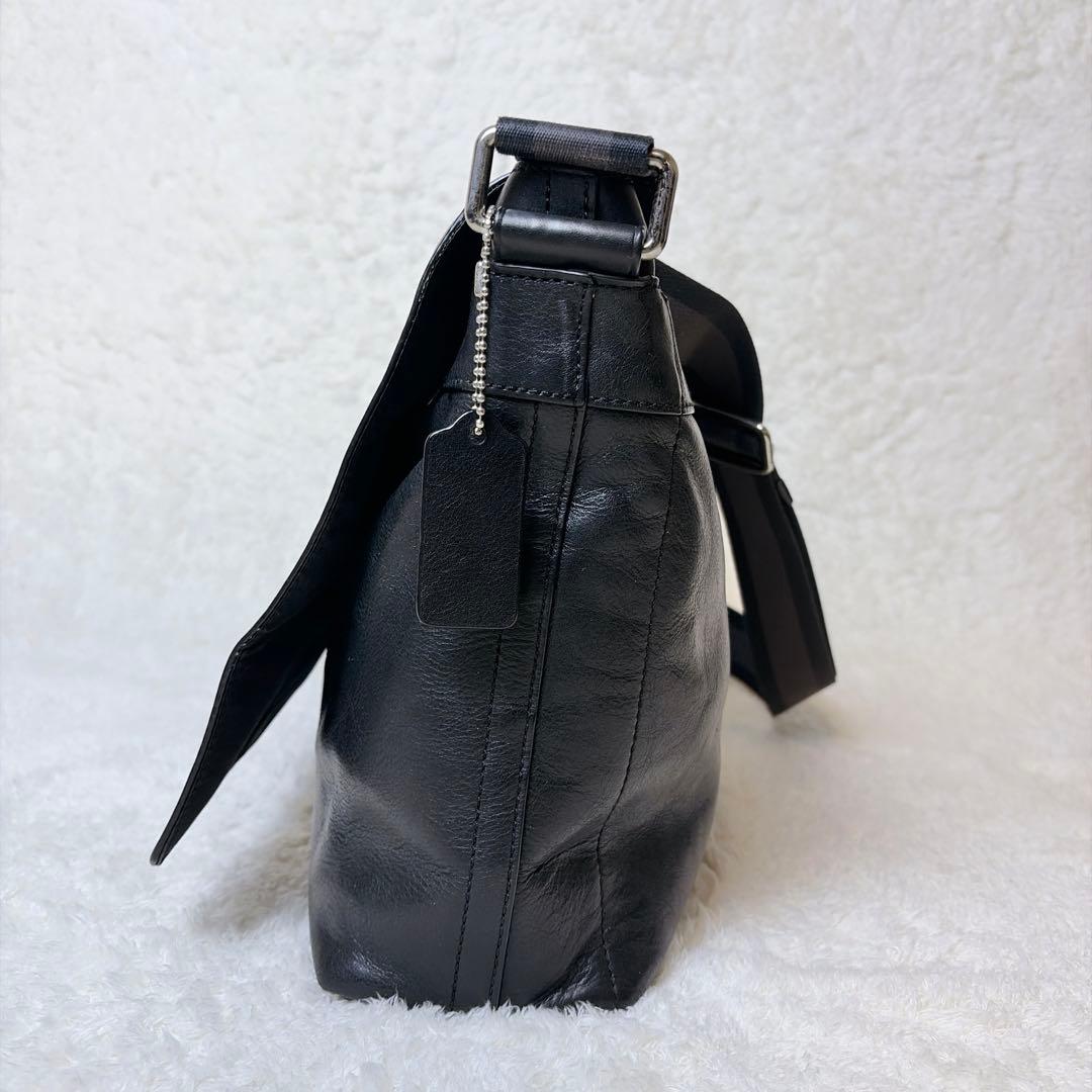 COACH オールレザー メッセンジャーバッグ フラップ メンズ ブラック