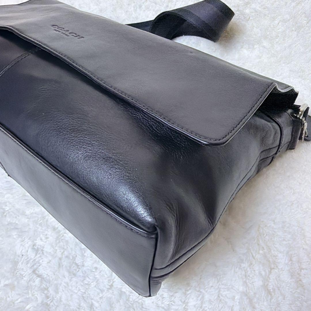 COACH オールレザー メッセンジャーバッグ フラップ メンズ ブラック