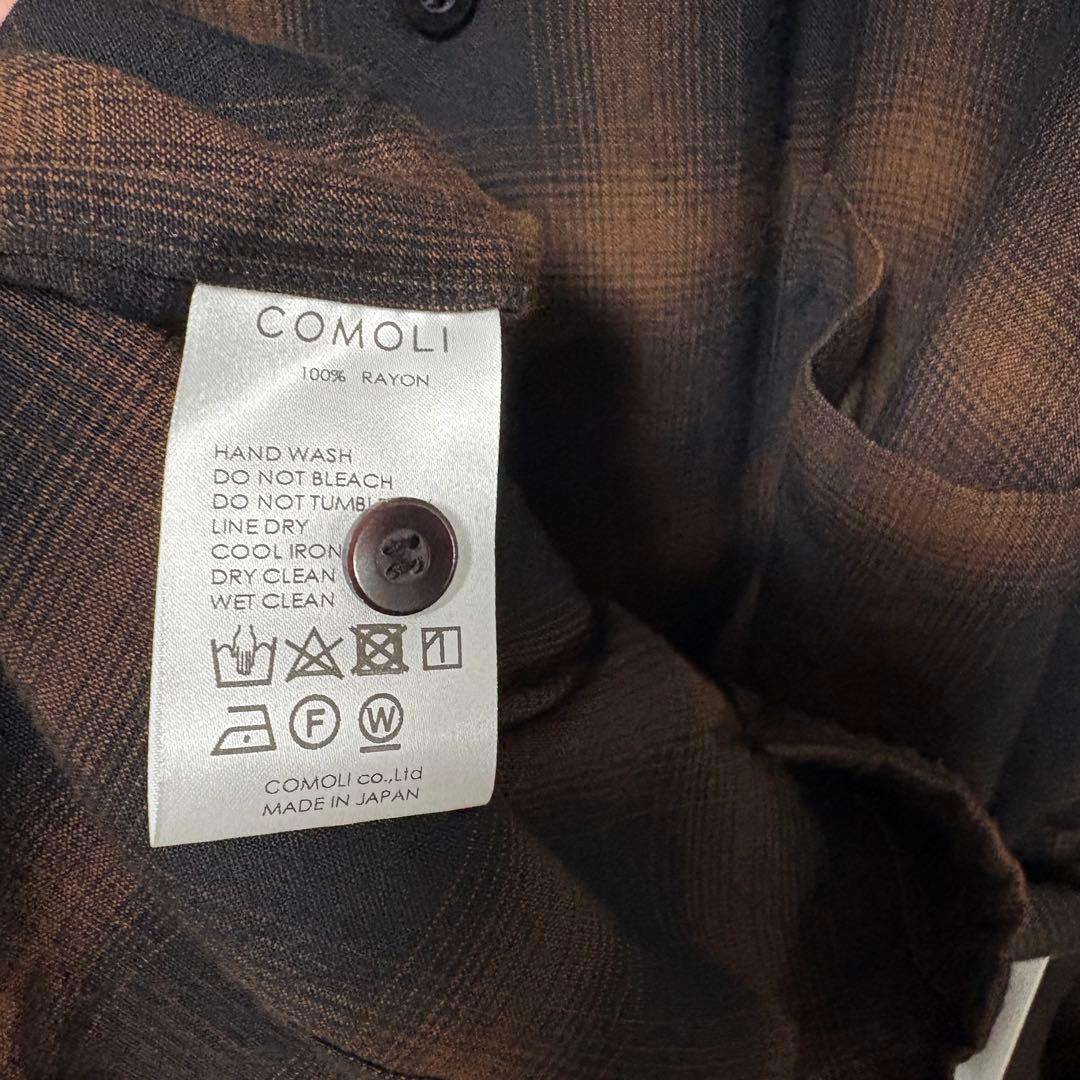 comoli レーヨンオープンカラーシャツ　24aw ブラウンチェック　サイズ3