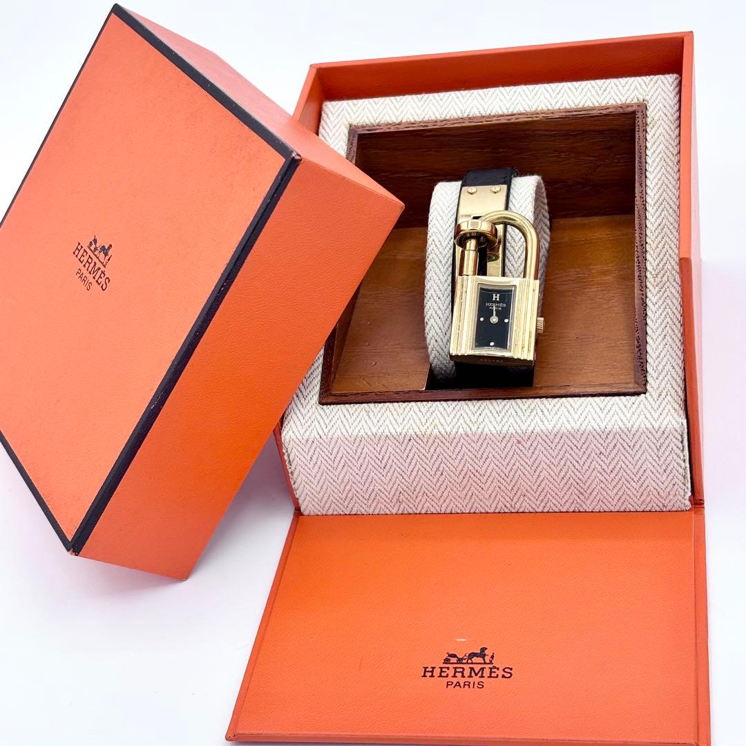 HERMES ケリーウォッチ ブラックレザー 黒文字盤 ゴールド 金 エルメス