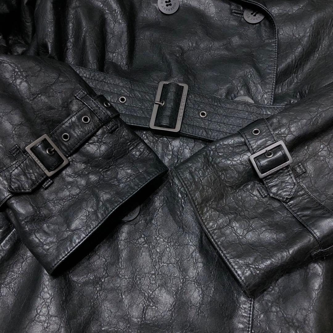 美品✨バーバリー　ラムレザー トレンチコート ブラック ノバチェック裏地 38