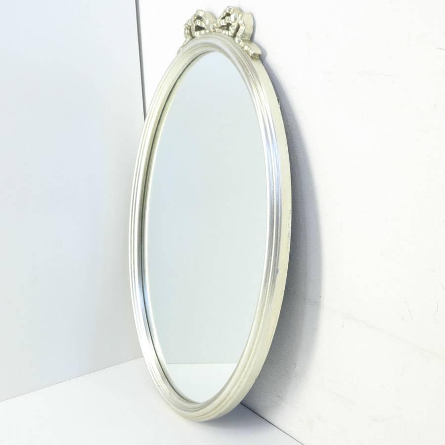 値下げ英国製 ローラアシュレイ ウォールミラー 壁掛け鏡 シルバー色 リボン装飾