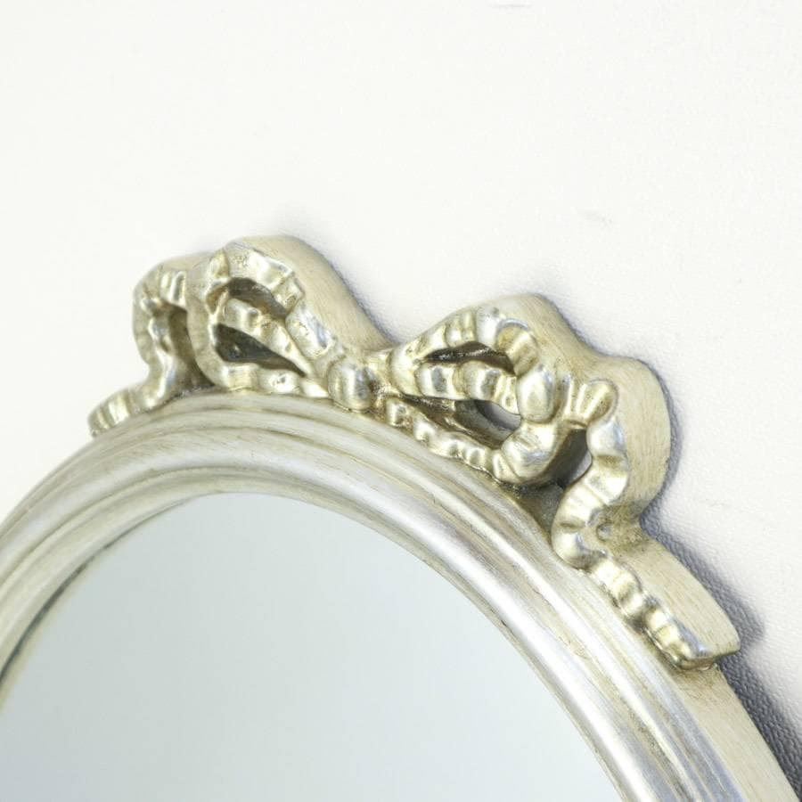 値下げ英国製 ローラアシュレイ ウォールミラー 壁掛け鏡 シルバー色 リボン装飾