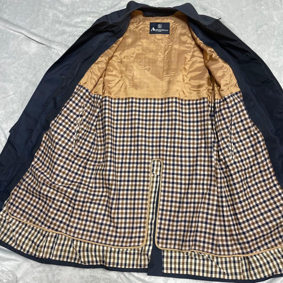 アクアスキュータム　ネイビー　ステンカラーコート　ロングコート　ライナー付き