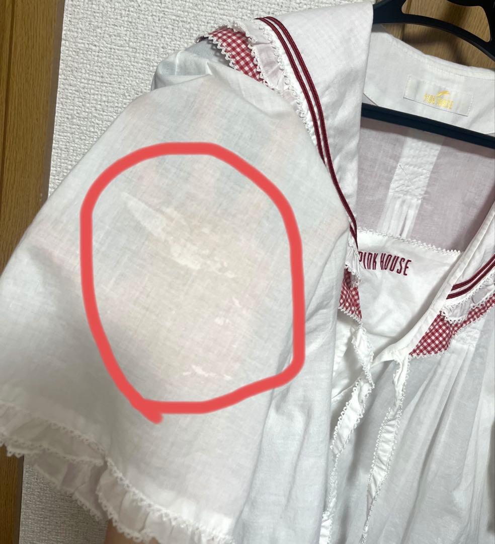 ピンクハウス　ギンガムうさぎ　いちご　刺繍　セーラー　ブラウス　赤　白