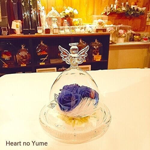 【高級プリザーブドフラワー】 エンジェル ガラスドーム　ダイヤモンドブルーローズ