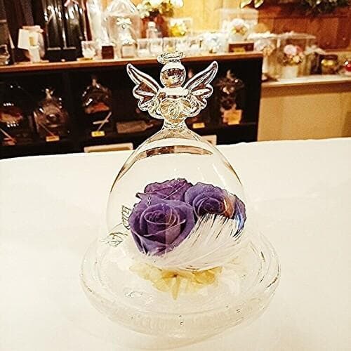 【高級プリザーブドフラワー】 エンジェル ガラスドーム　ダイヤモンドブルーローズ