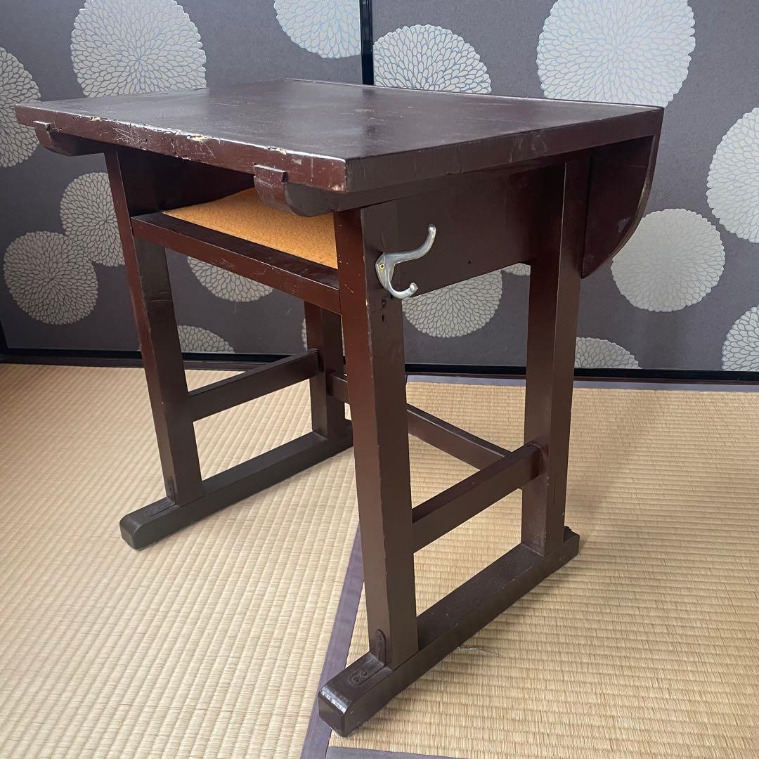 ヴィンテージ　木製　学習机　レストア　ダークブラウン　リペア済み