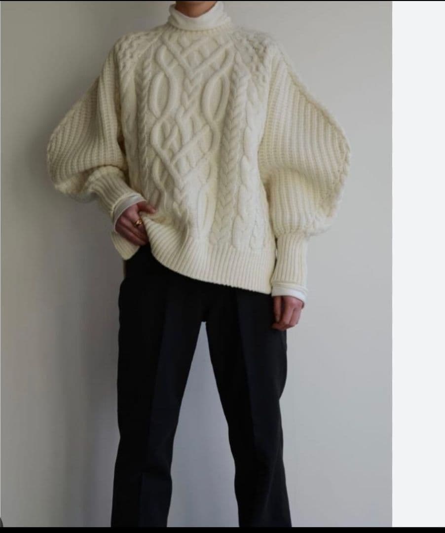 個性派エンフォルド Aran Pattern Volume Sleeve ニット