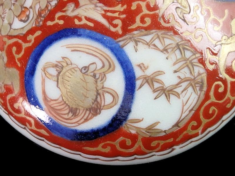 古伊万里　金襴手　鶴亀に松竹梅の図　油壷　D652-CHe