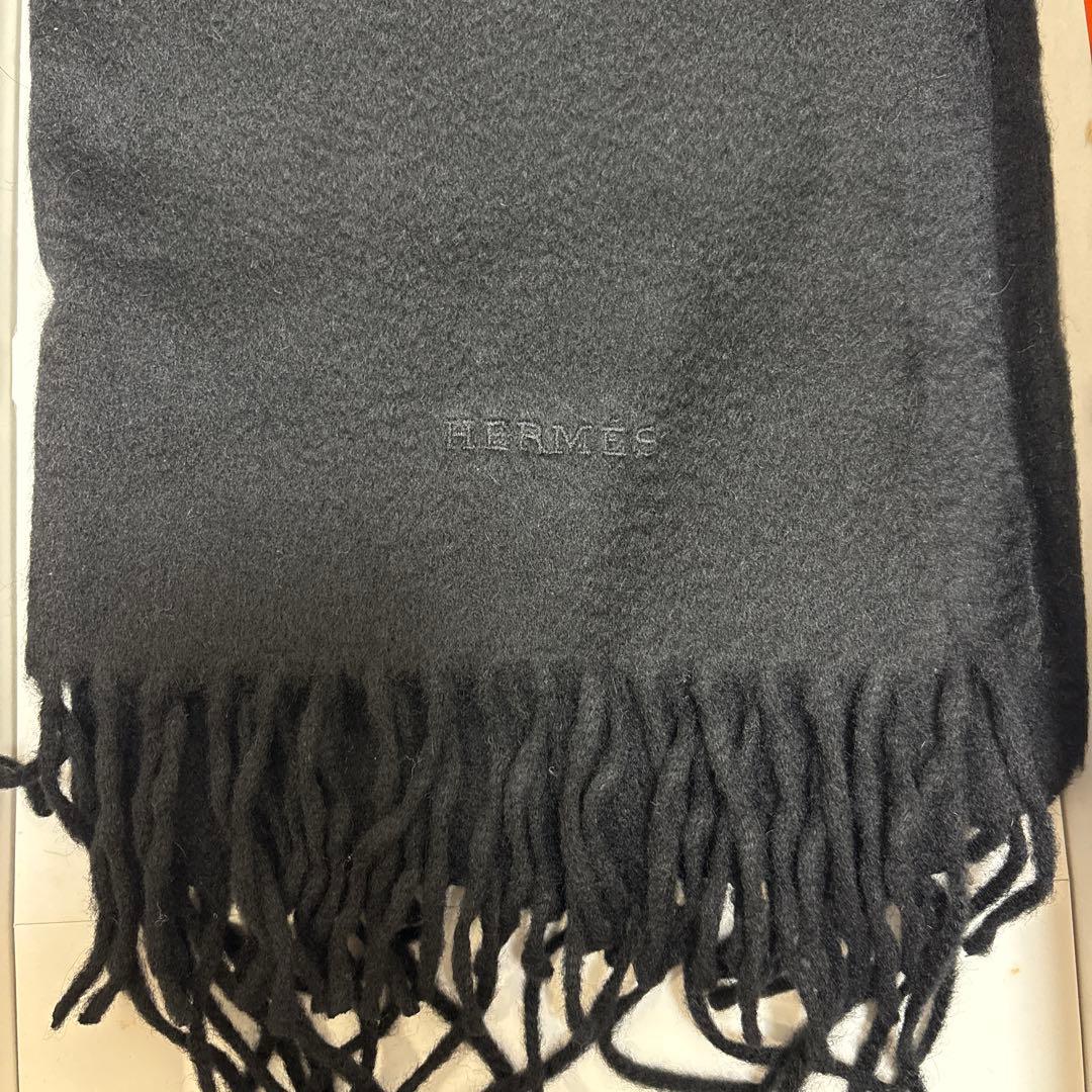 HERMES 100%カシミヤ マフラー ブラック