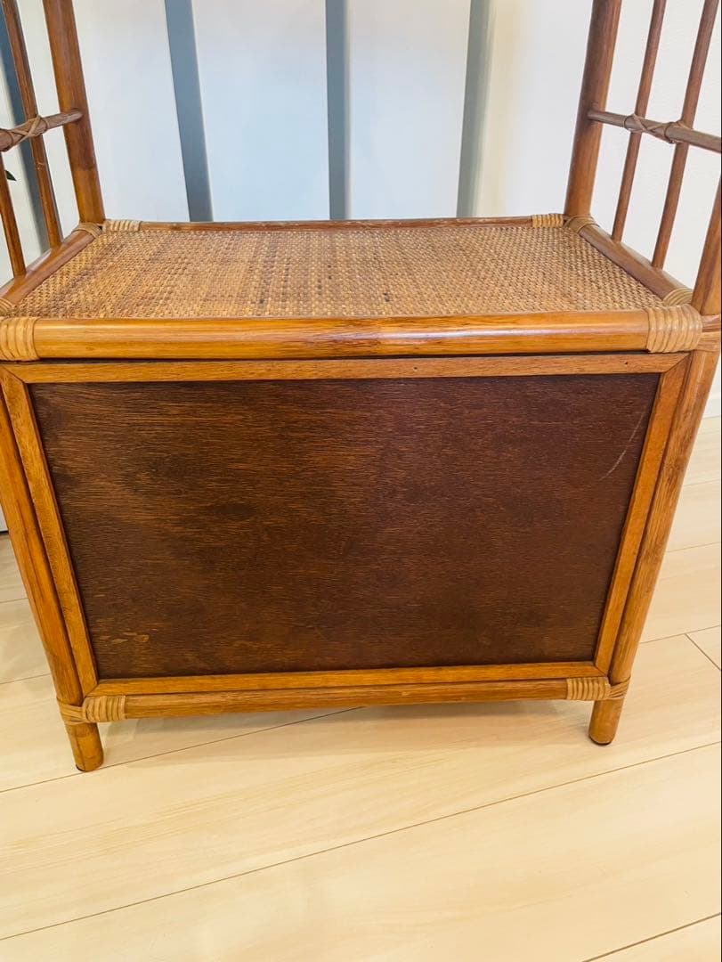 籐ラタン アーチ型シェルフ 棚 ラック 収納 電話台 花台 引き出し ビンテージ