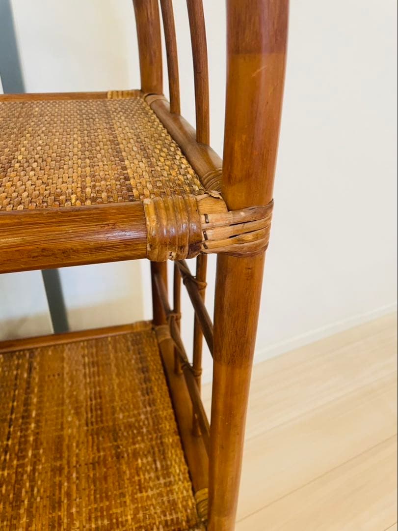 籐ラタン アーチ型シェルフ 棚 ラック 収納 電話台 花台 引き出し ビンテージ