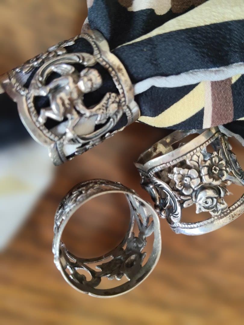 シルバー８３５.花と天使のナプキンリング 3個セット