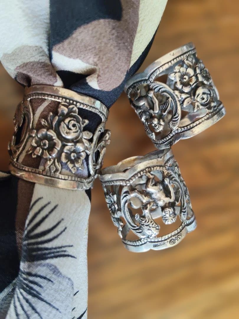 シルバー８３５.花と天使のナプキンリング 3個セット