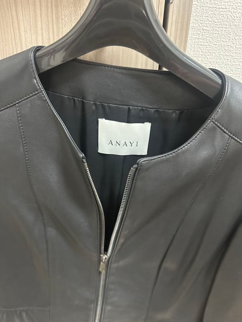 新品ANAYI ラムレザー ノーカラージャケット ブラック ブルゾン 38サイズ