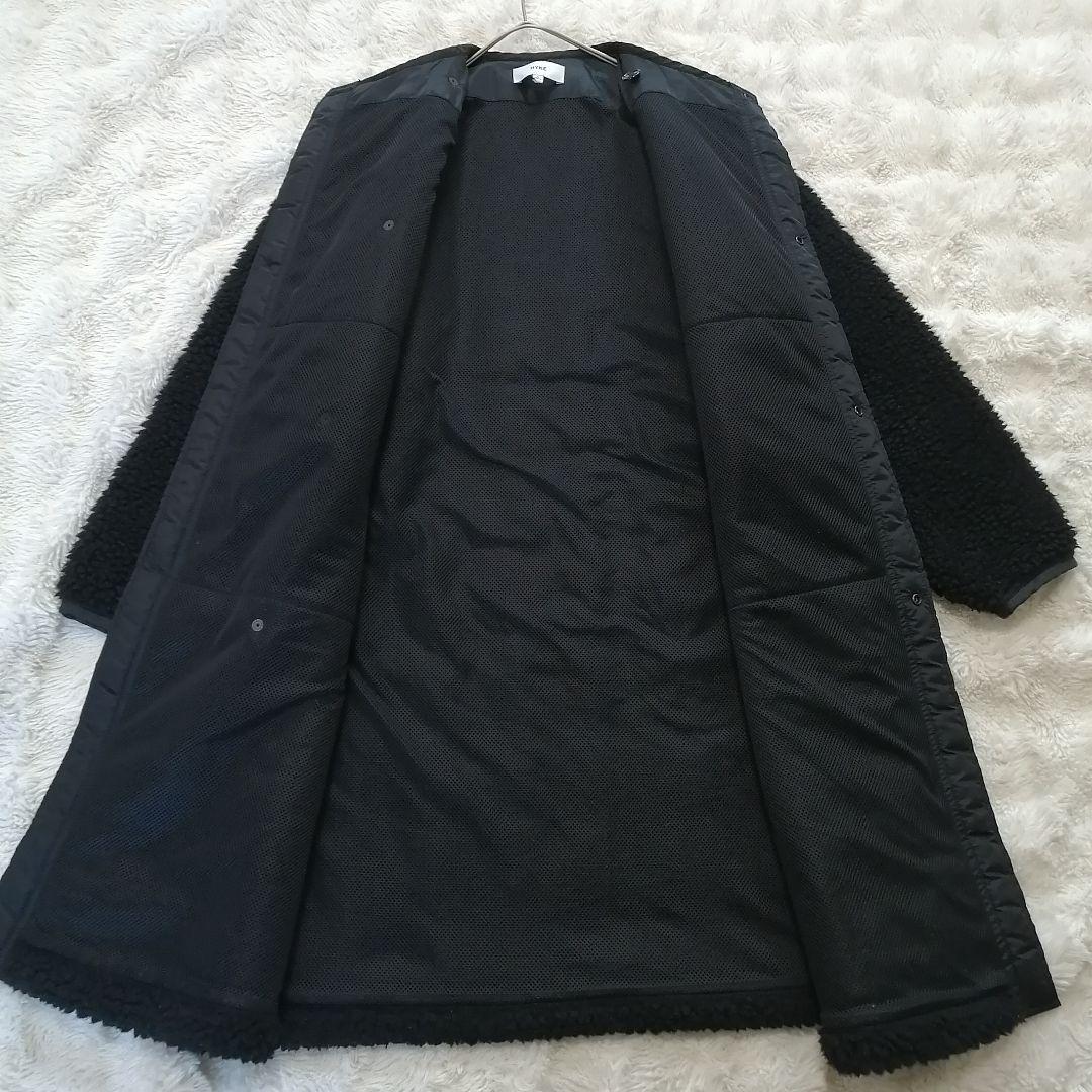 【HYKE】FAUX SHEARLING COAT ノーカラー ボアロングコート