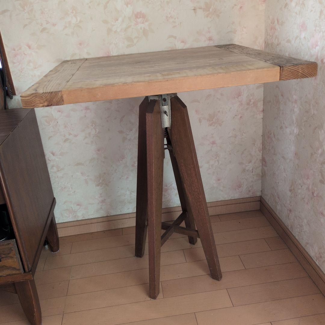 ブロカントフランス天板木製三脚式正方形回転テーブル