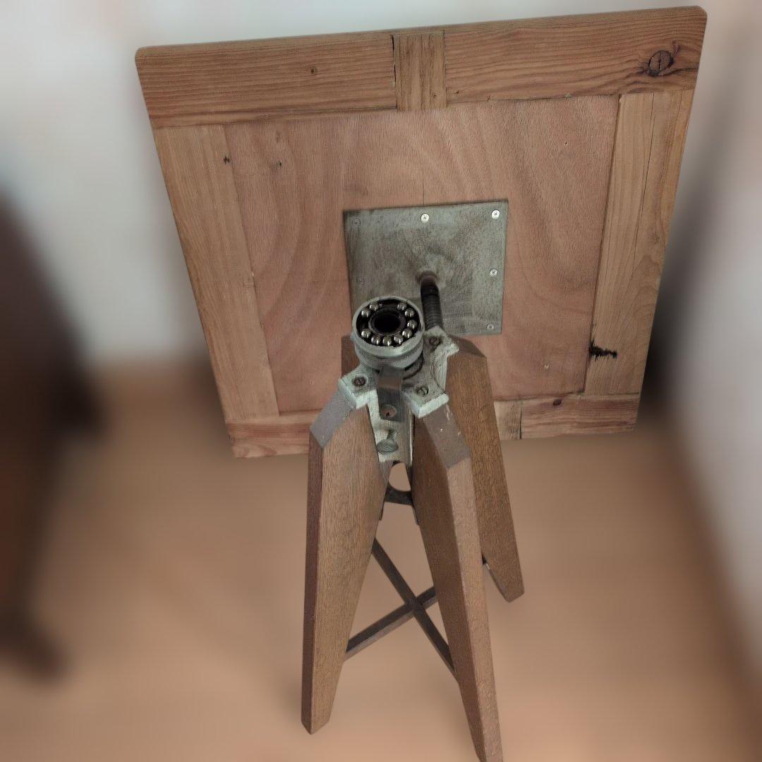 ブロカントフランス天板木製三脚式正方形回転テーブル