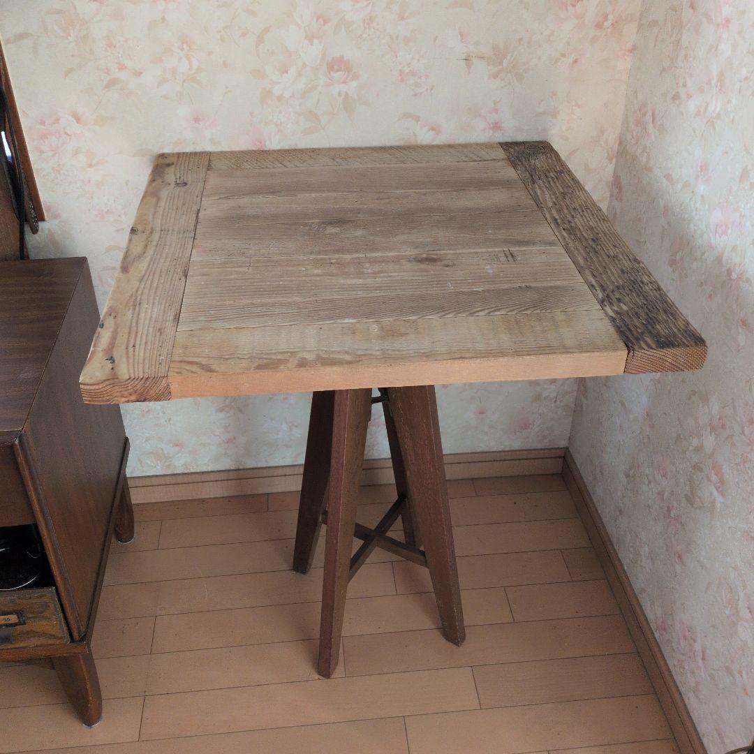 ブロカントフランス天板木製三脚式正方形回転テーブル