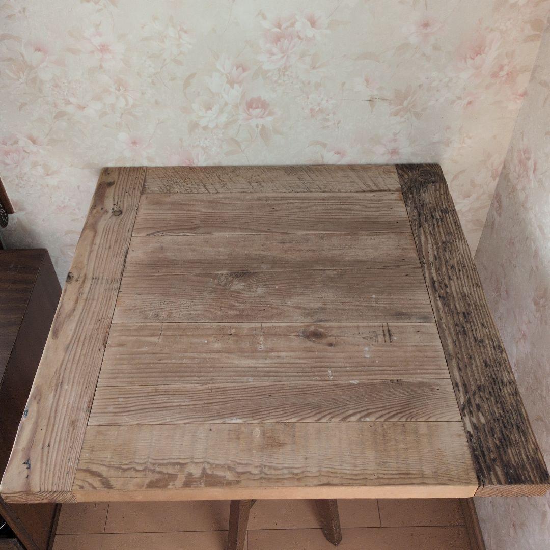 ブロカントフランス天板木製三脚式正方形回転テーブル