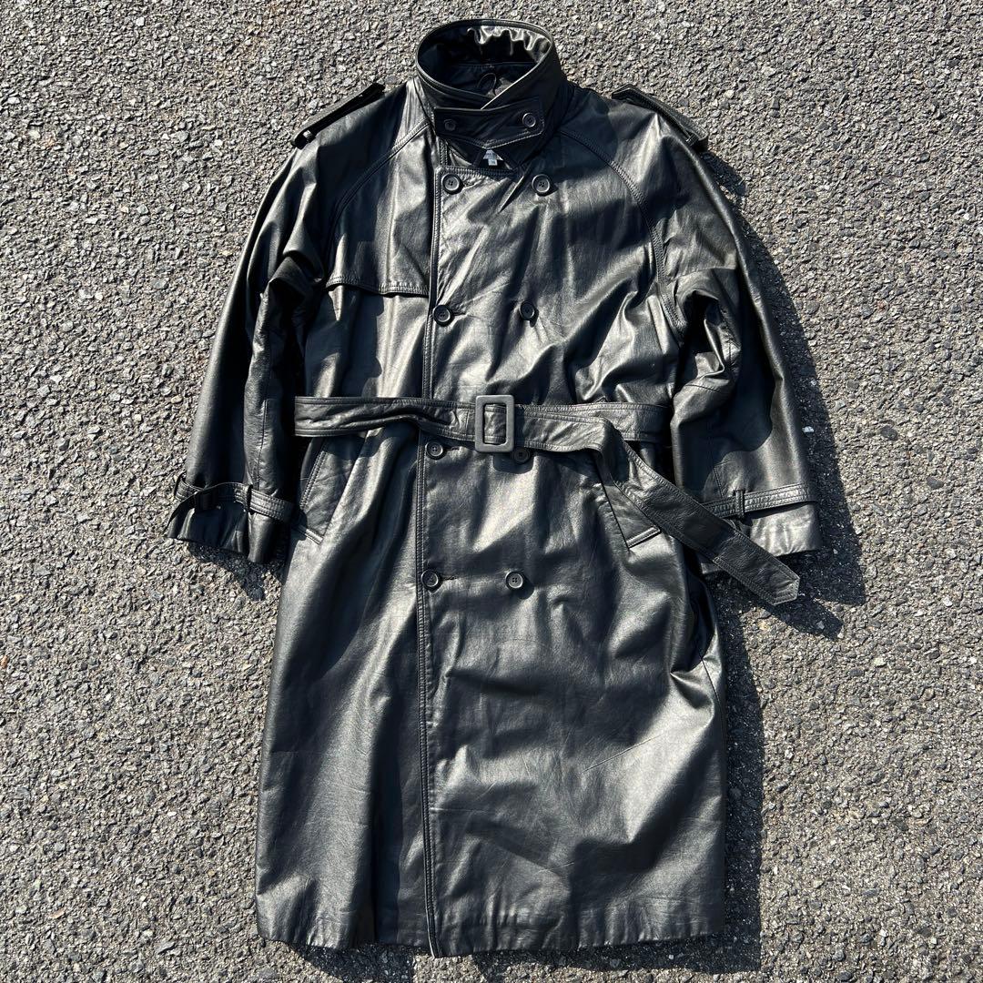 80s 日本製 牛革レザー トレンチコート