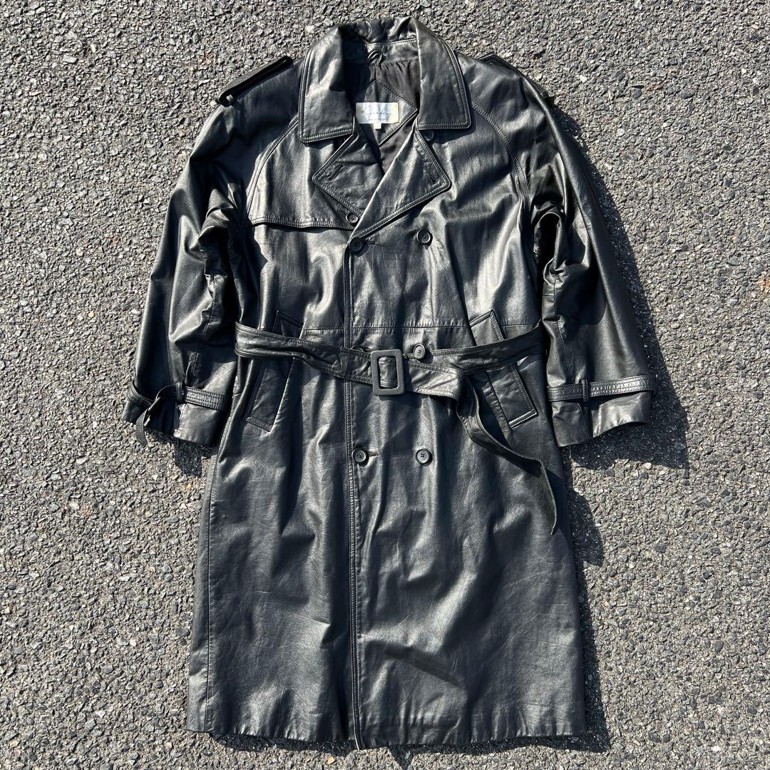80s 日本製 牛革レザー トレンチコート