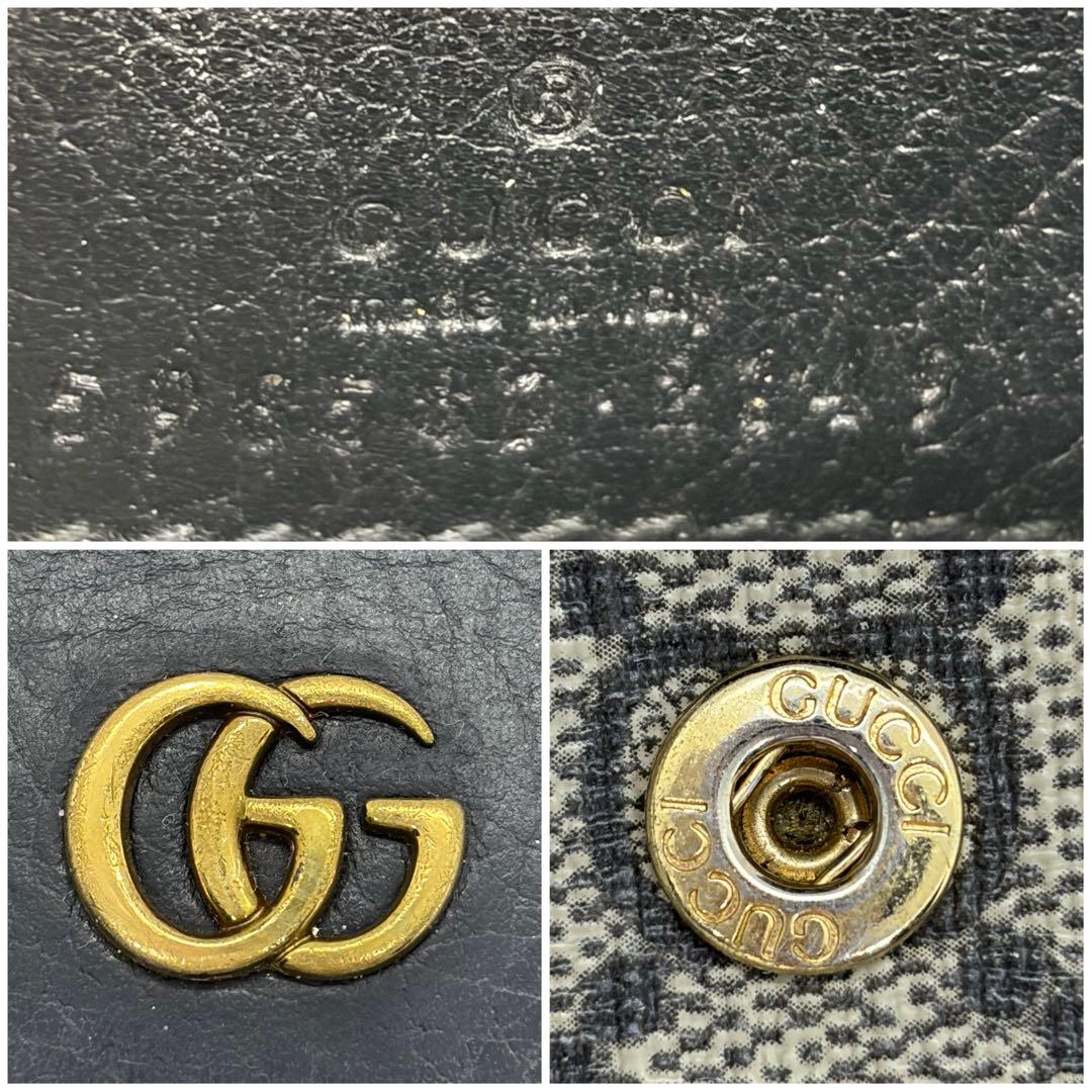 美品✨グッチ 二つ折り財布 GGロゴ マーモント PVC GG柄 ブラック