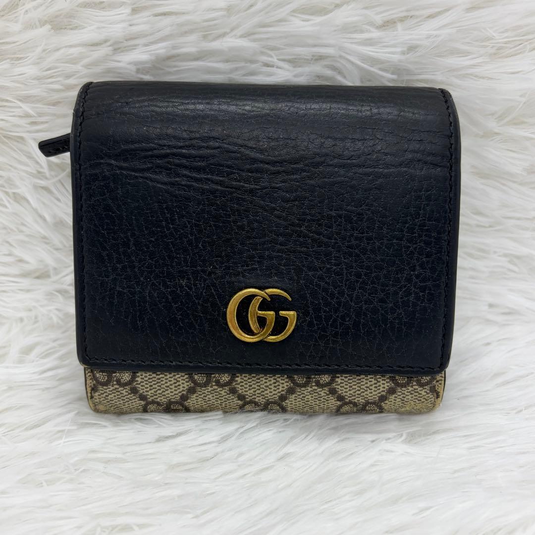 美品✨グッチ 二つ折り財布 GGロゴ マーモント PVC GG柄 ブラック