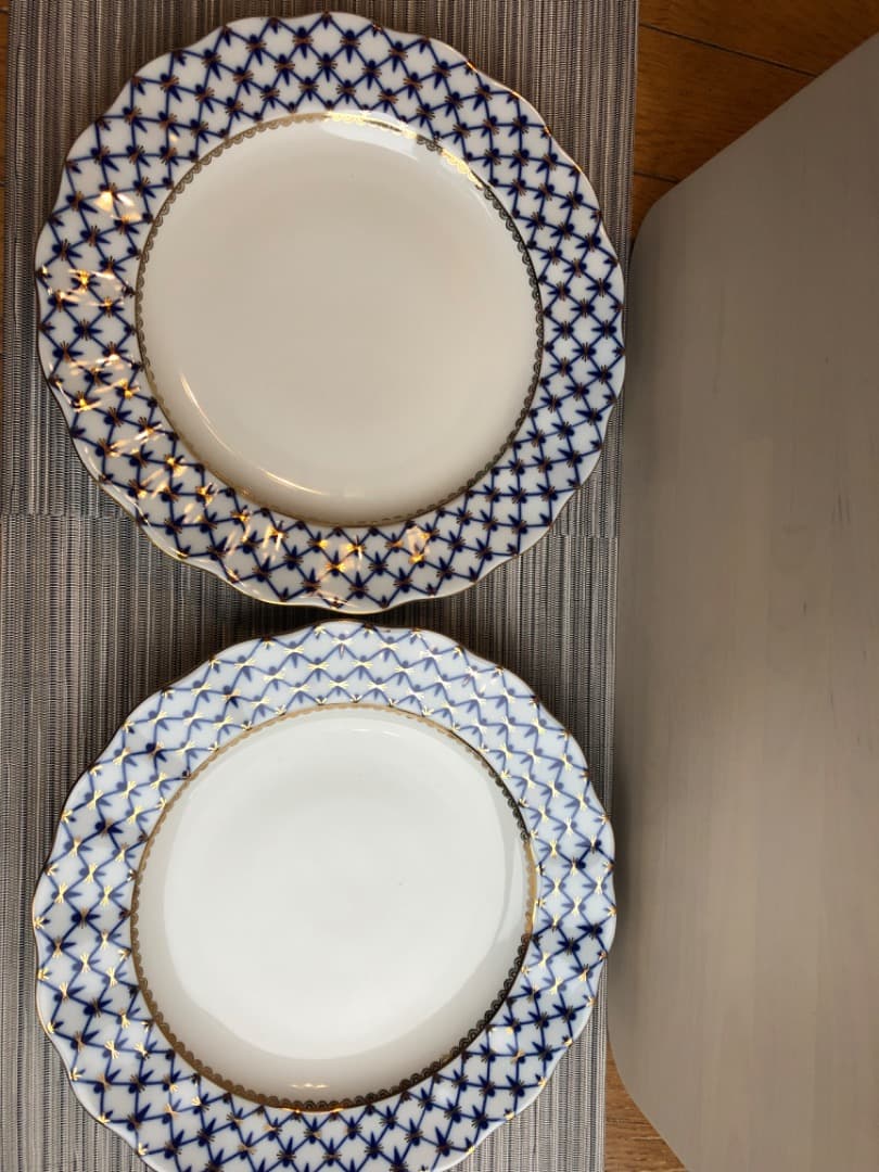 ロモノーソフ　青い幾何学模様の波形皿 2枚セット