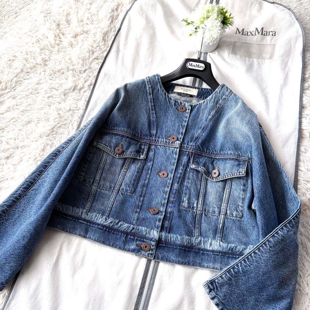 新品同様‼️マックスマーラ エレガントなノーカラー デニムジャケットGジャン