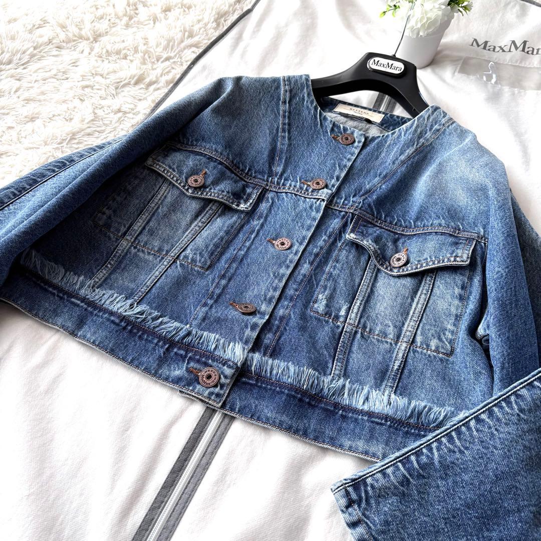 新品同様‼️マックスマーラ エレガントなノーカラー デニムジャケットGジャン