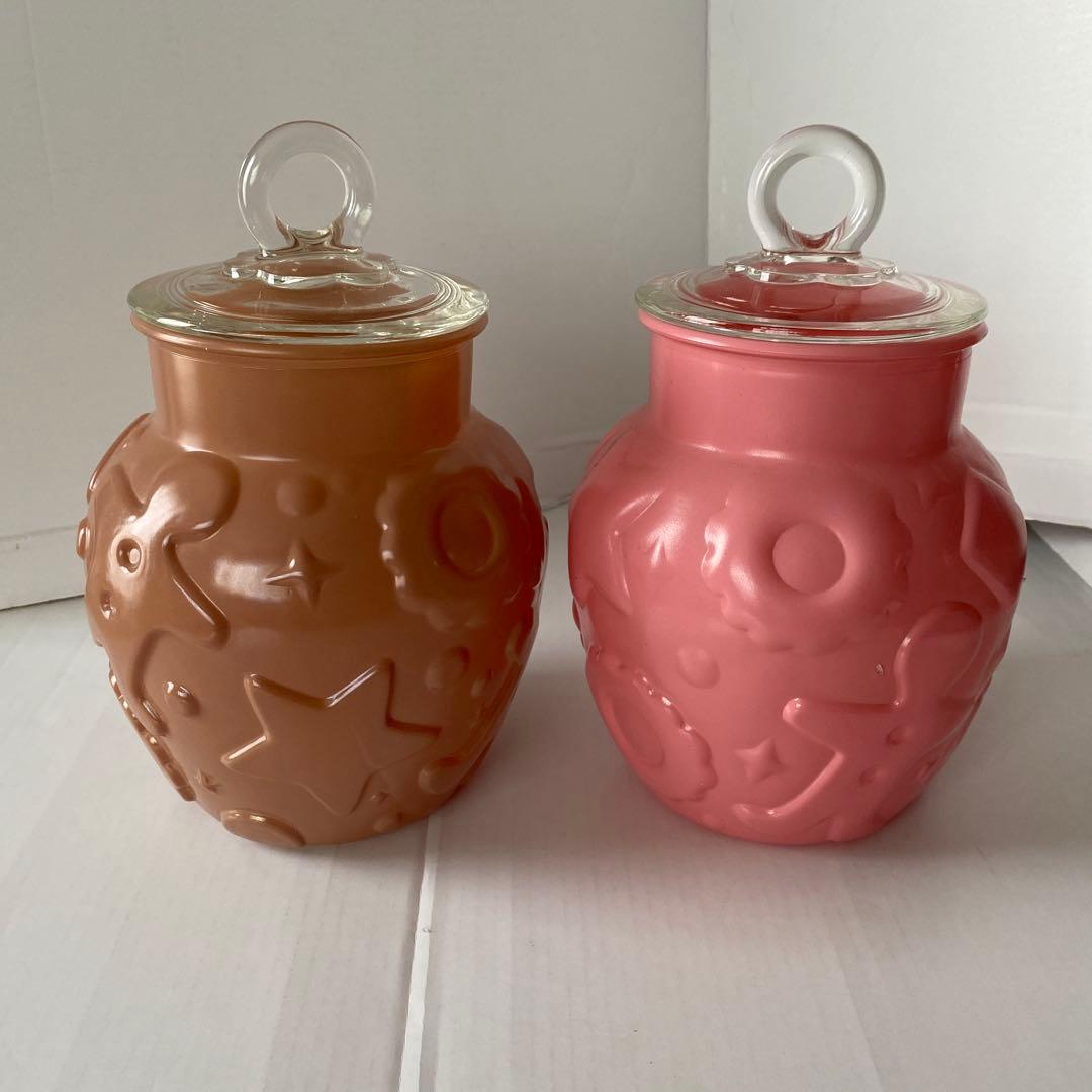 ヘーゼルアトラス　ブラウン・ピンク ガラスジャー2個セット　ヴィンテージ