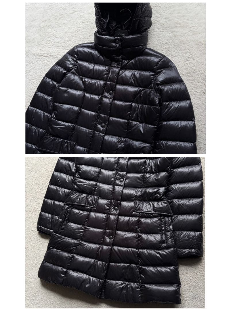 【美品】ヘルノ ライトダウンコート ロング丈 フード付き ダブルジップ 黒 XL