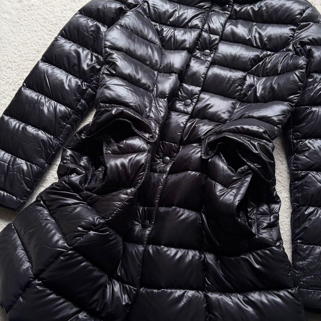 【美品】ヘルノ ライトダウンコート ロング丈 フード付き ダブルジップ 黒 XL
