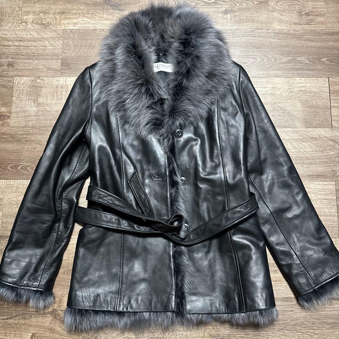 BALMAIN ラムレザー　フォックスファー　ジャケット