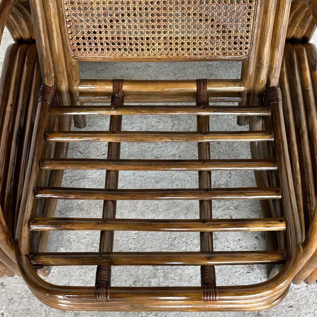 ꧁オールドラタン꧂カフェ風✦レトロラタン大型アームチェア　1人掛けソファー