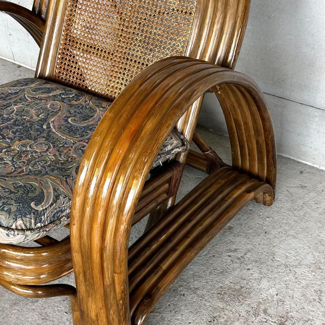 ꧁オールドラタン꧂カフェ風✦レトロラタン大型アームチェア　1人掛けソファー