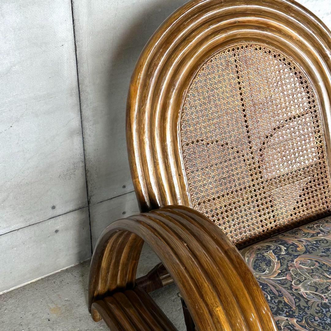 ꧁オールドラタン꧂カフェ風✦レトロラタン大型アームチェア　1人掛けソファー