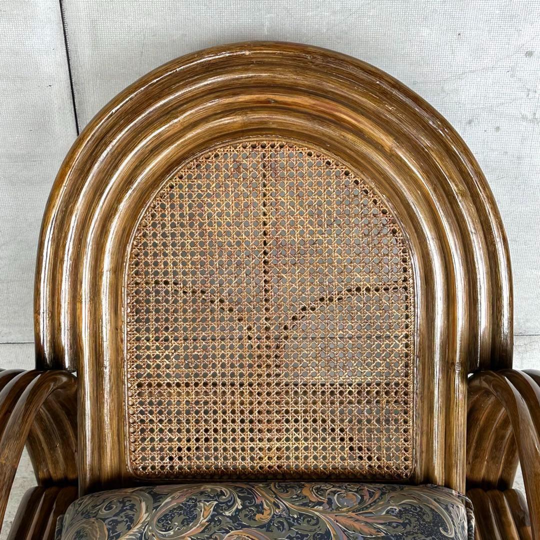 ꧁オールドラタン꧂カフェ風✦レトロラタン大型アームチェア　1人掛けソファー