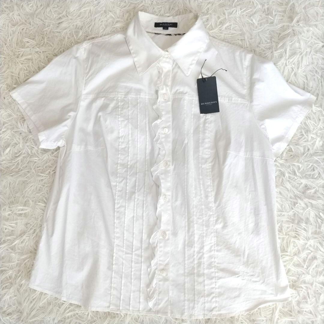 タグ付き　バーバリーロンドン　半袖シャツ　ノバチェック　フリル　ホース刺繍