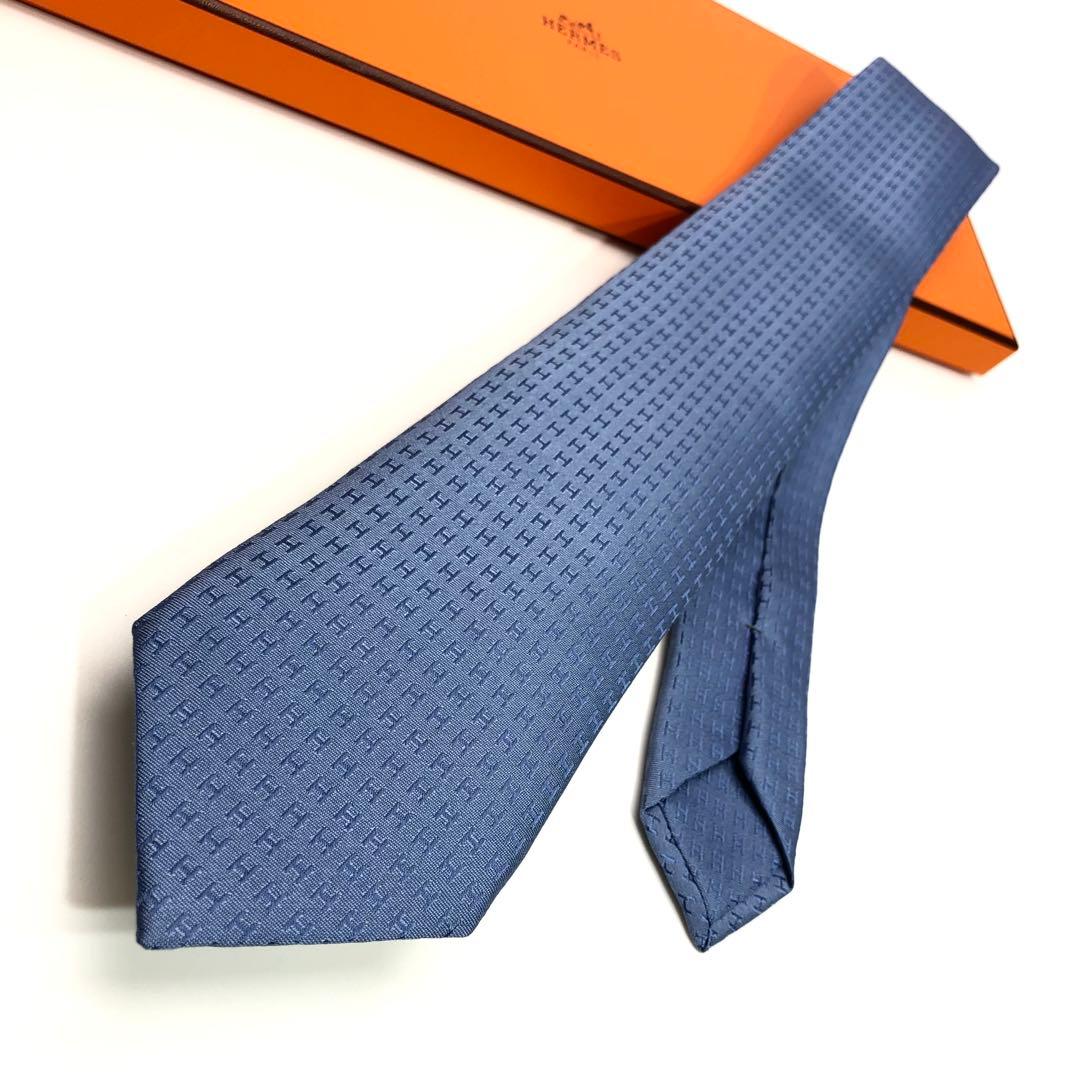 【☆☆☆☆様】未使用級✨エルメス ファソネ H織りタイ 8CM BLEU JEA