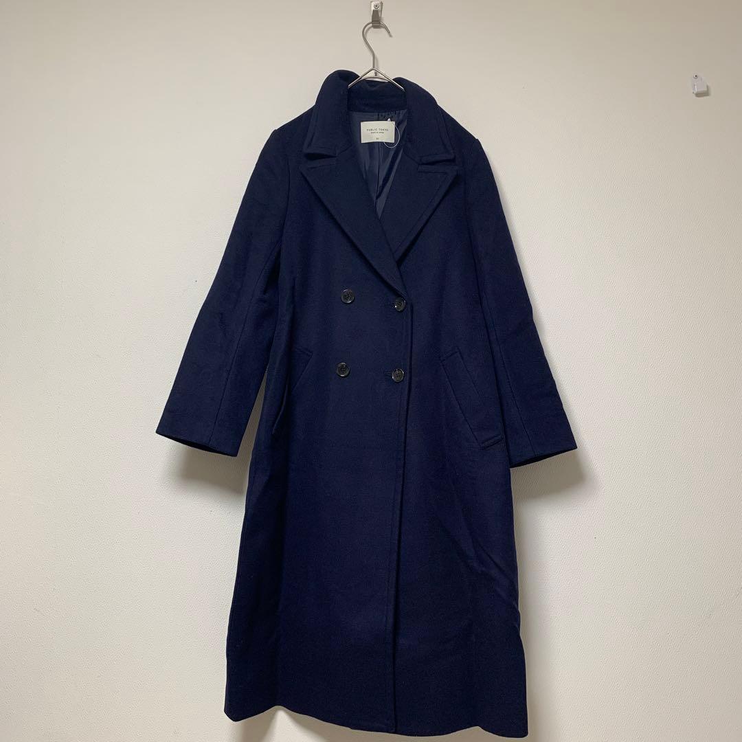 【パブリックトウキョウ】ネイビー ダブル　ブレスト　コート　チェスターコート