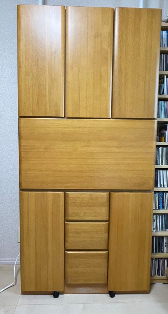 ライティングデスク 木目調収納家具 折りたたみデスク付き 学習机