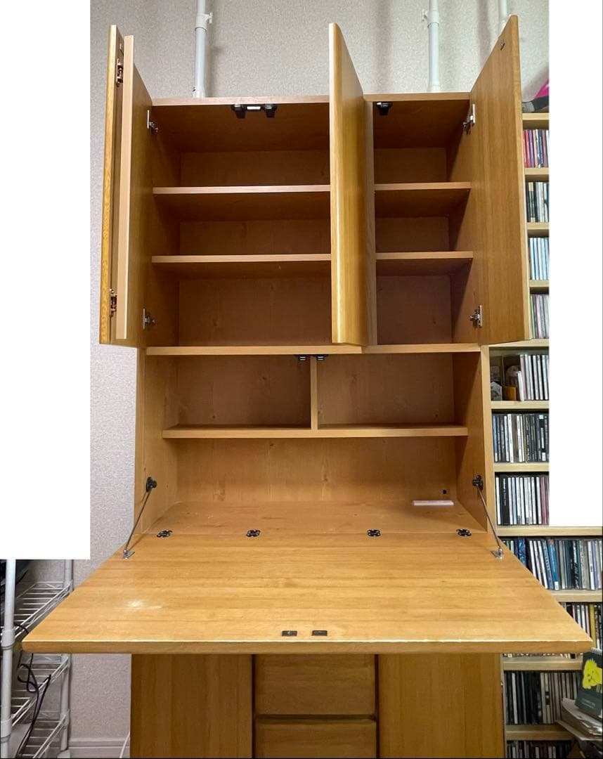 ライティングデスク 木目調収納家具 折りたたみデスク付き 学習机