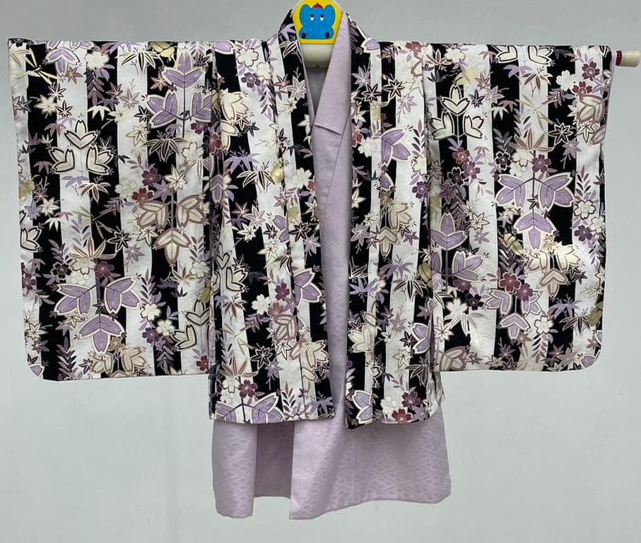 七五三 3歳 羽織袴セット　白黒×うす紫