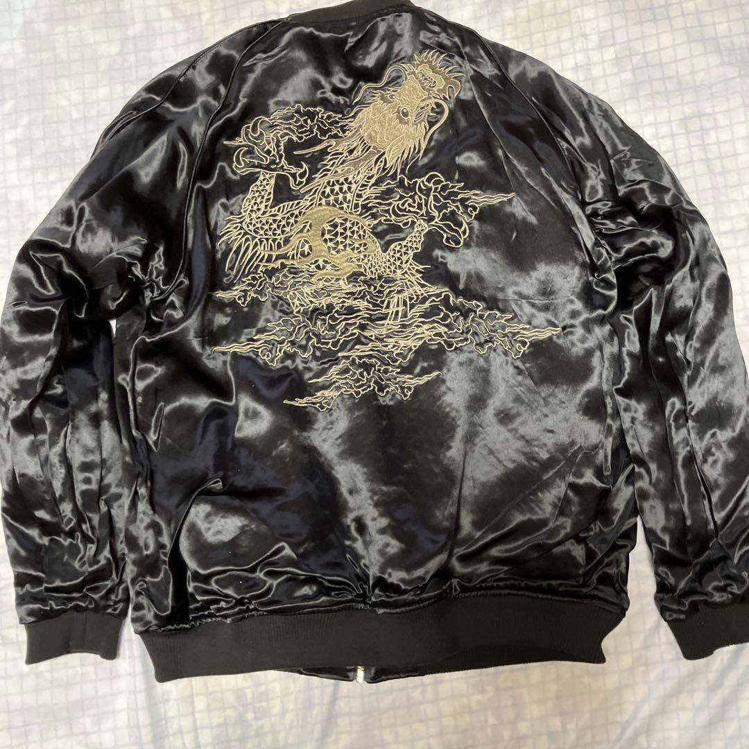 美品　絡繰魂　龍柄刺繍入り　リバーシブルスカジャン ブラック XXL