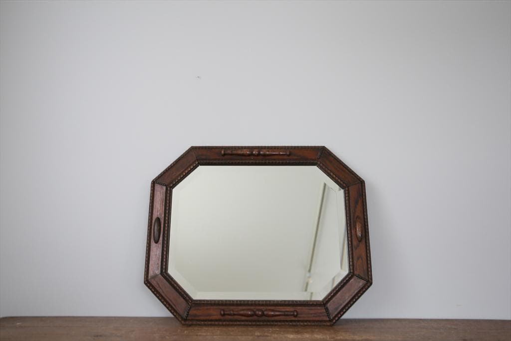 英国アンティーク木製カッティングミラー/壁掛け鏡オクタゴン八角形(88-66)