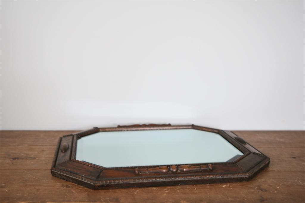 英国アンティーク木製カッティングミラー/壁掛け鏡オクタゴン八角形(88-66)